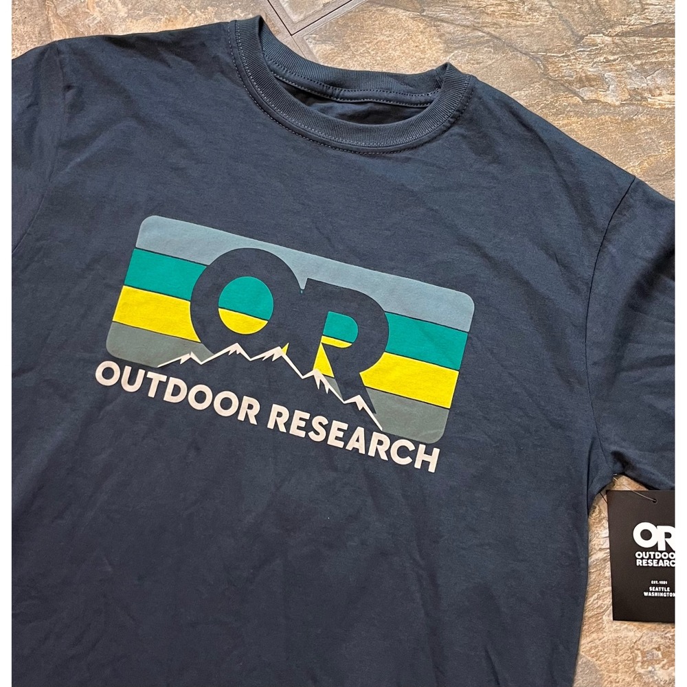 Outdoor Research Advocate Stripe T-Shirt Mens M Naval Blue NWT Graphic Tee
